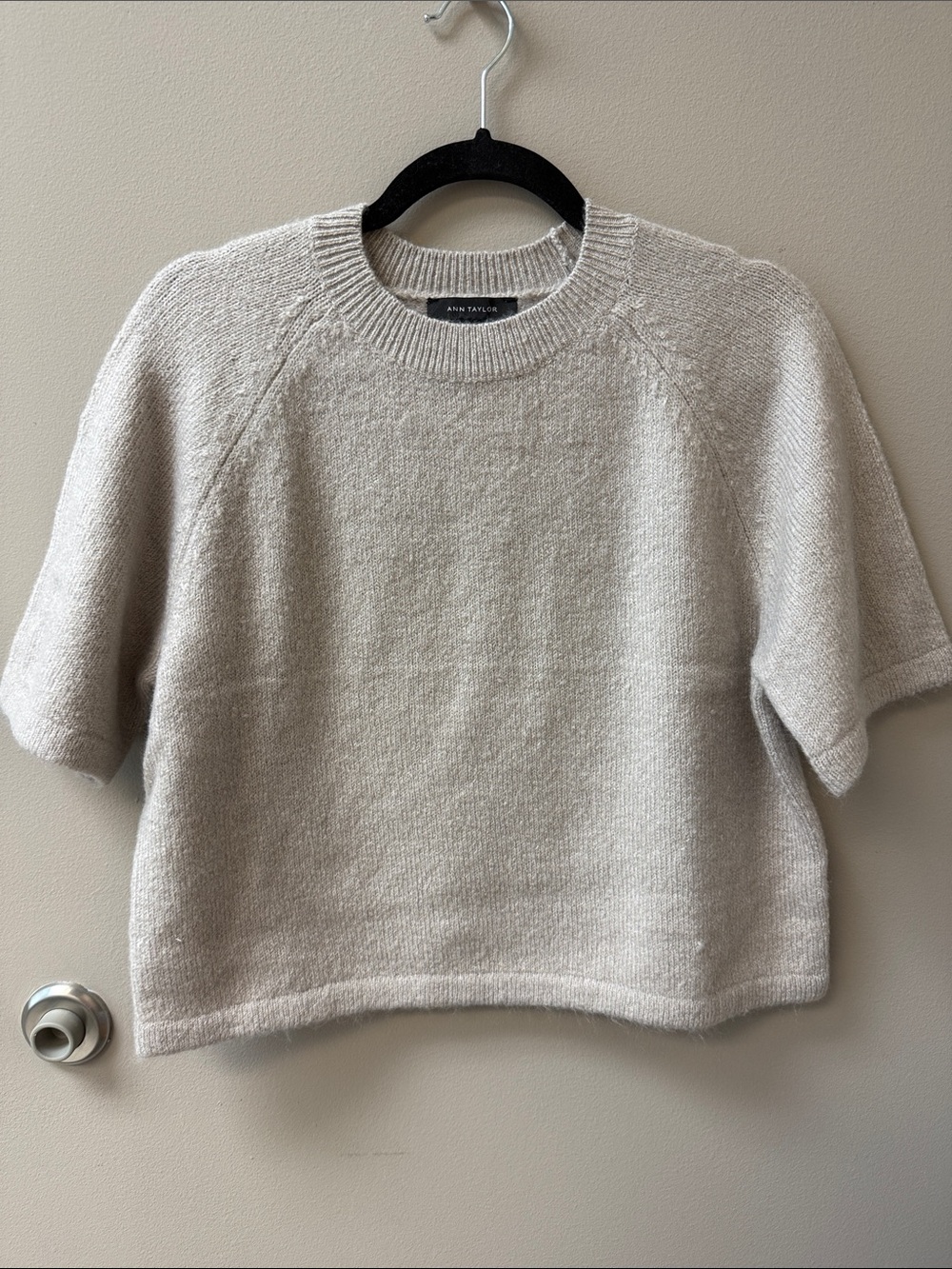 NWT Ann Taylor Short-Sleeve Crewneck Sweater in Light Taupe